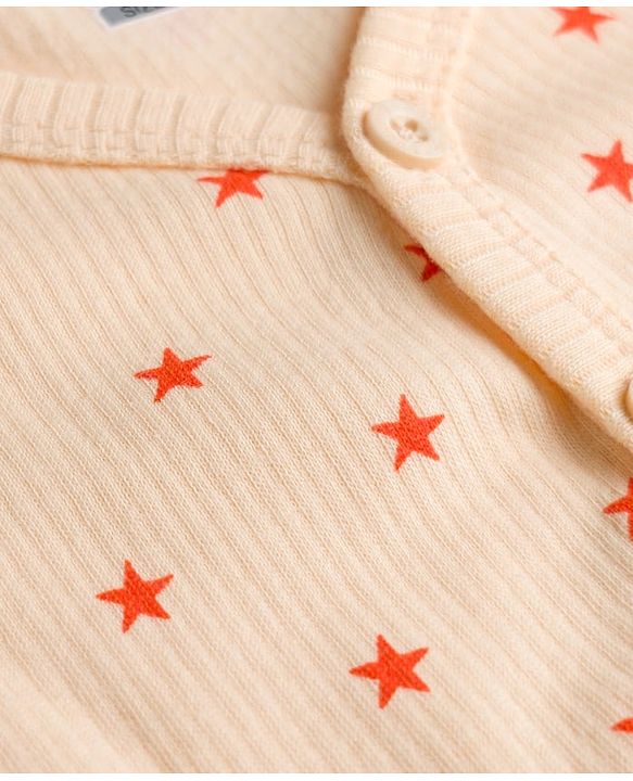 Babyhug Knit Full Sleeves Front Open Thermal Inner Wear Set with star Print - Light Peach