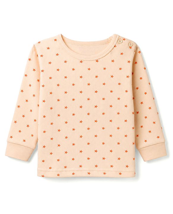 Babyhug Knit Full Sleeves Thermal Inner Wear Set with Star Print & Vest - Light Peach