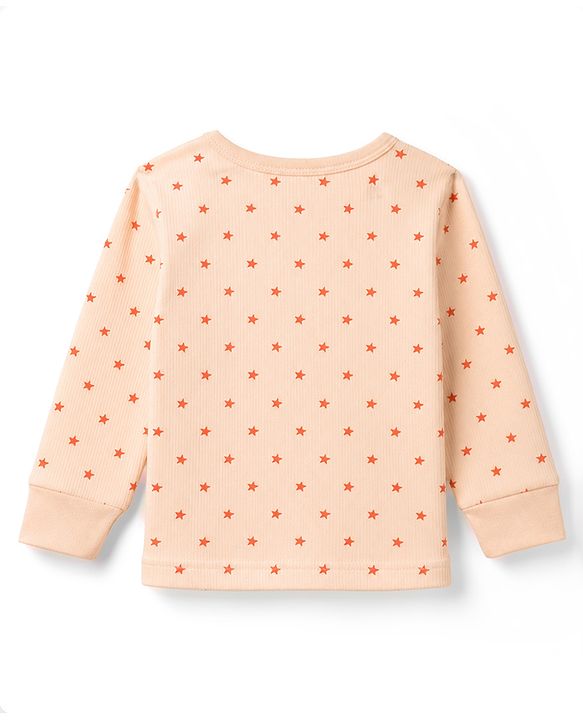 Babyhug Knit Full Sleeves Thermal Inner Wear Set with Star Print & Vest - Light Peach