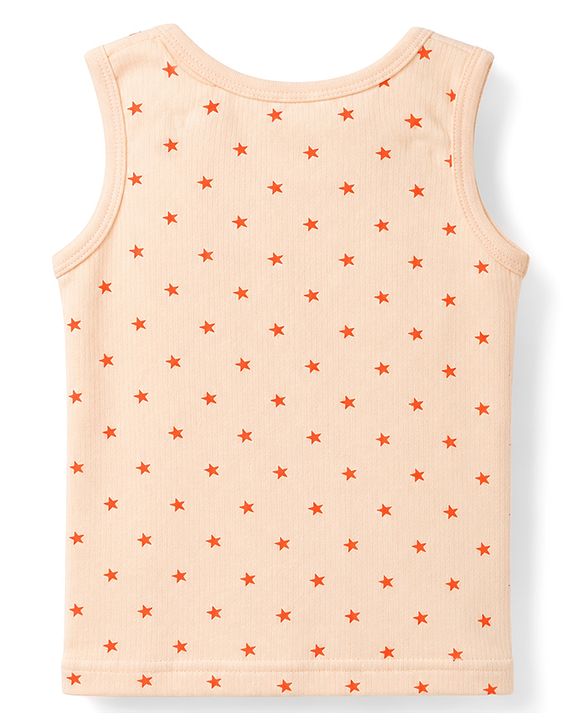 Babyhug Knit Full Sleeves Thermal Inner Wear Set with Star Print & Vest - Light Peach