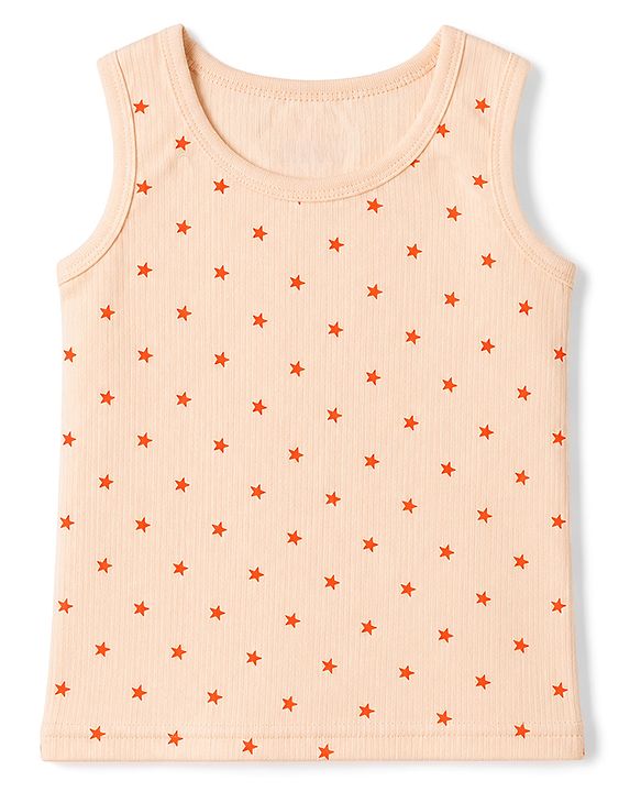 Babyhug Knit Full Sleeves Thermal Inner Wear Set with Star Print & Vest - Light Peach