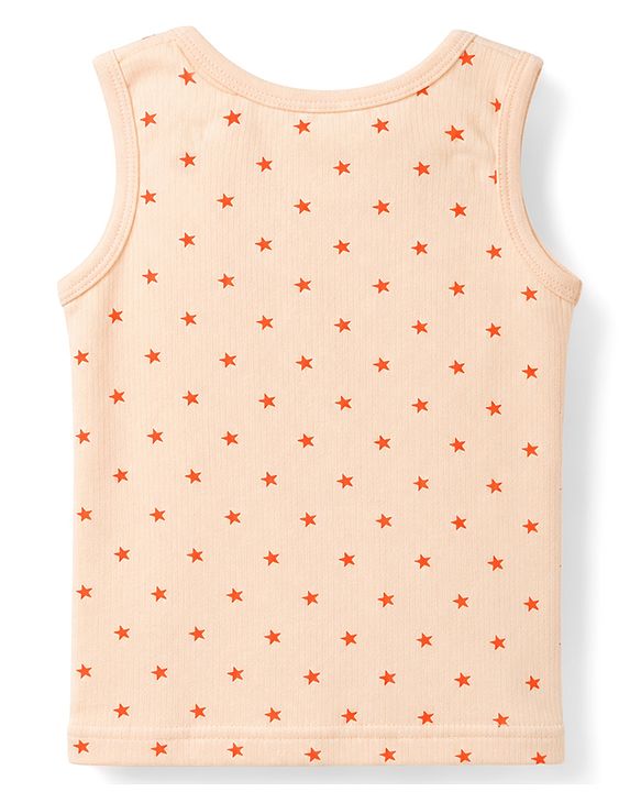 Babyhug Knit Full Sleeves Thermal Inner Wear Set with Star Print & Vest - Light Peach