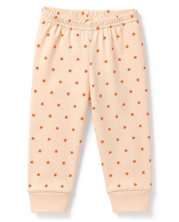 Babyhug Knit Full Sleeves Thermal Inner Wear Set with Star Print & Vest - Light Peach