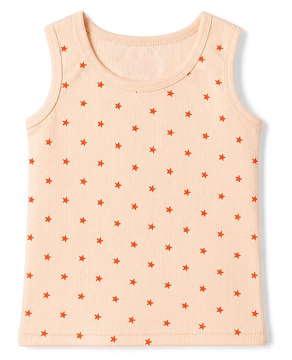 Babyhug Knit Full Sleeves Thermal Inner Wear Set with Star Print & Vest - Light Peach