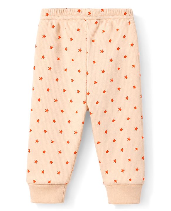 Babyhug Knit Full Sleeves Thermal Inner Wear Set with Star Print & Vest - Light Peach