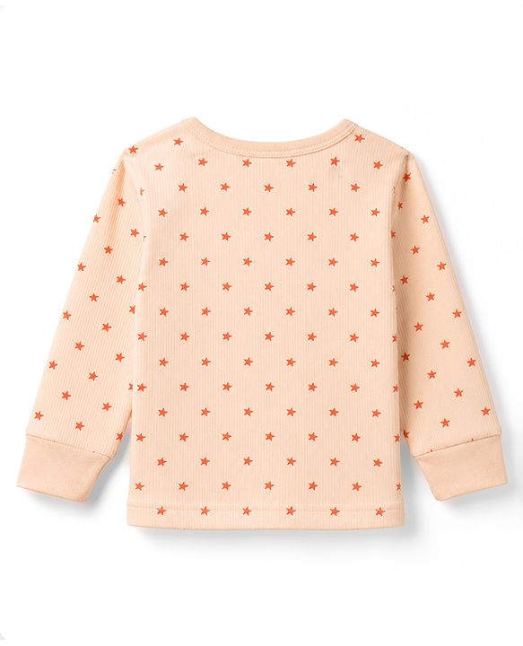 Babyhug Knit Full Sleeves Thermal Inner Wear Set with Star Print & Vest - Light Peach