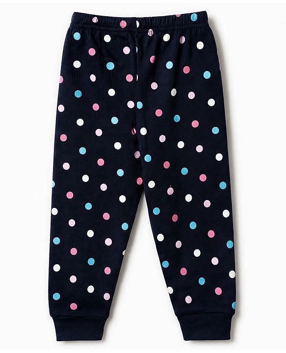 Babyhug Cotton Mix Knit Vest & Pant Thermal Set with Polka Dots in Navy Blue