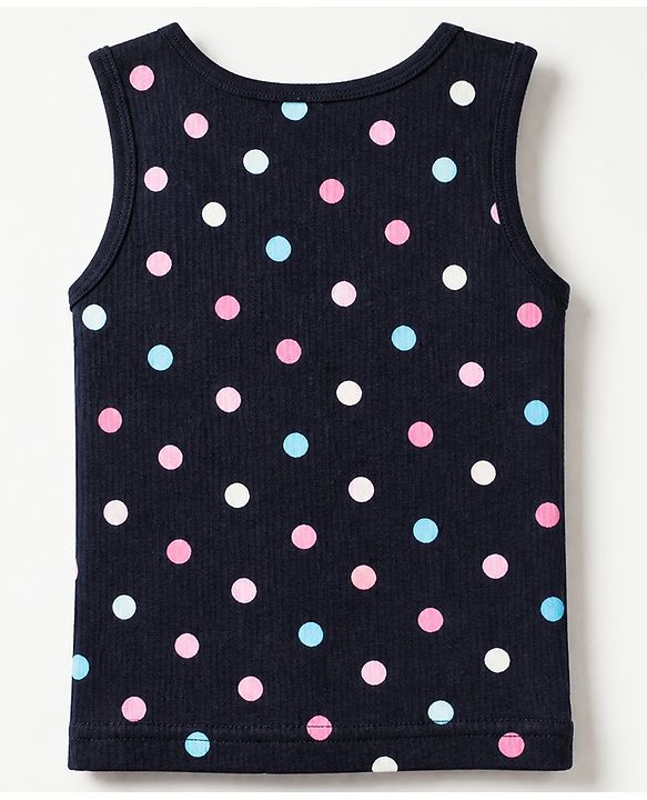 Babyhug Cotton Mixes Knit Half Sleeves Vest, Full Sleeve Pullover & Legging Thermal Set with Polka Dots Print - Navy Blue
