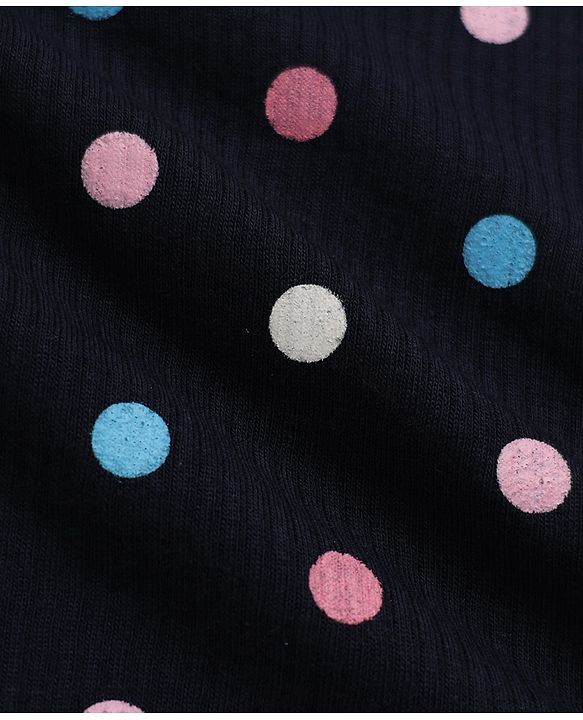 Babyhug Cotton Mixes Knit Half Sleeves Vest, Full Sleeve Pullover & Legging Thermal Set with Polka Dots Print - Navy Blue