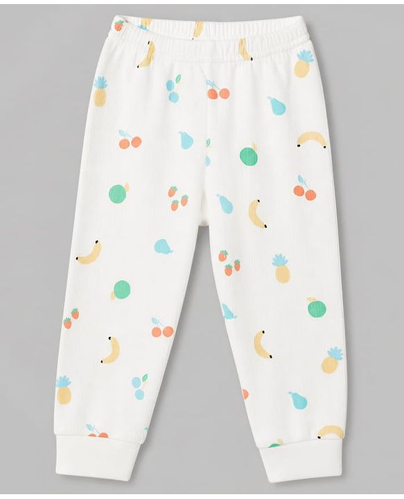 Babyhug Knit Full Sleeves Tropical Theme Printed Co-Ords Thermal Inner Wear - OffWhite