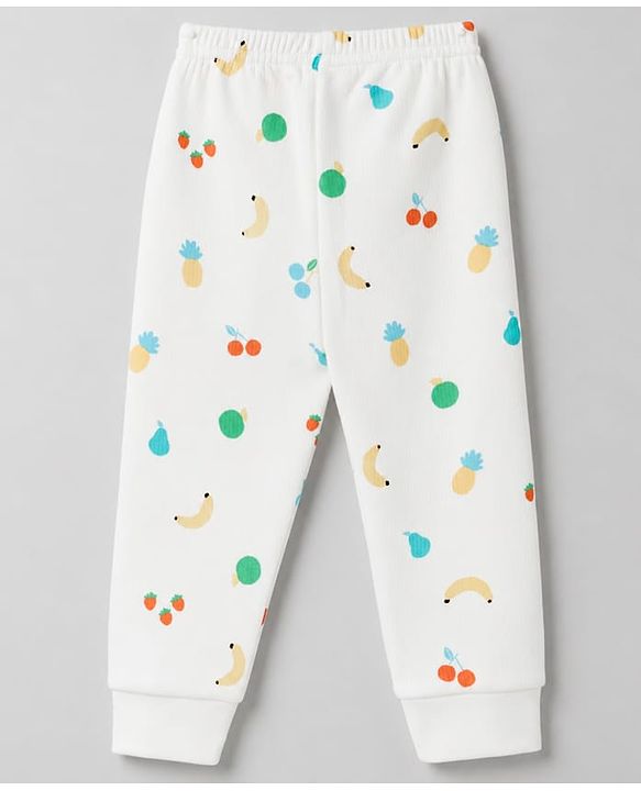 Babyhug Knit Full Sleeves Tropical Theme Printed Co-Ords Thermal Inner Wear - OffWhite