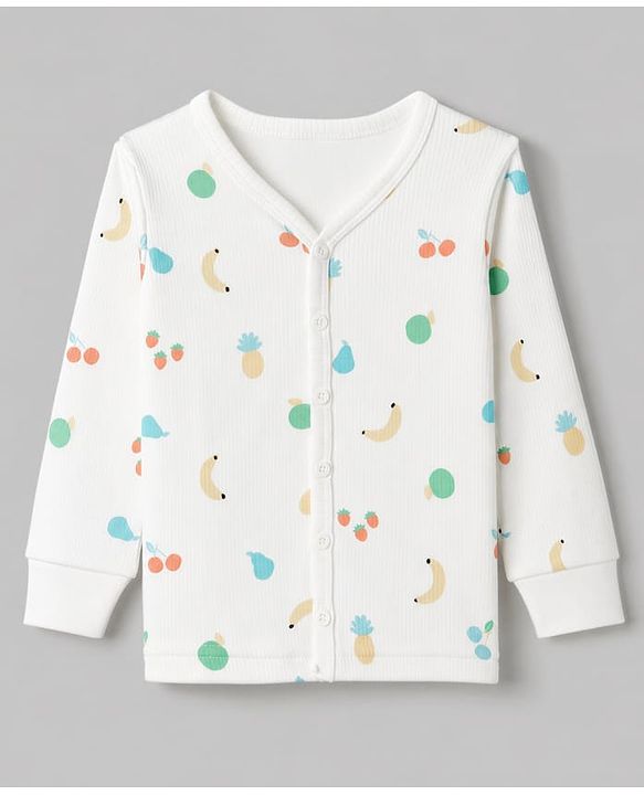 Babyhug Knit Full Sleeves Tropical Theme Printed Co-Ords Thermal Inner Wear - OffWhite