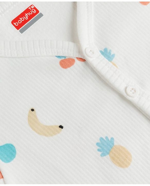 Babyhug Knit Full Sleeves Tropical Theme Printed Co-Ords Thermal Inner Wear - OffWhite