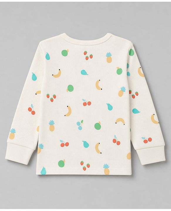 Babyhug Knit Full Sleeves Fruits Printed Co-Ords Pullover Vest & Pant Thermal Inner Wear Set - OffWhite