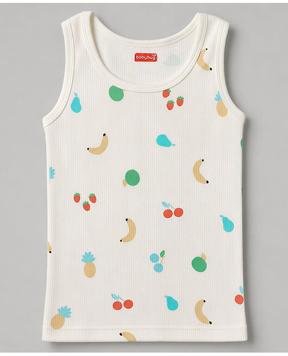 Babyhug Knit Full Sleeves Fruits Printed Co-Ords Pullover Vest & Pant Thermal Inner Wear Set - OffWhite