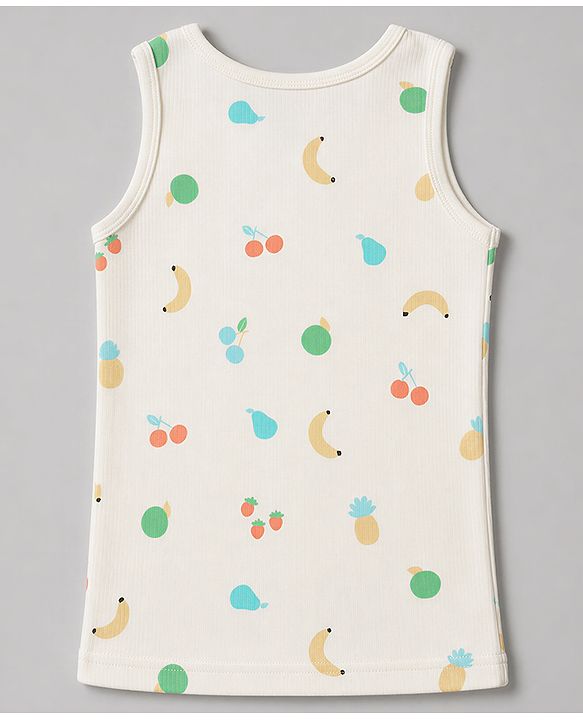 Babyhug Knit Full Sleeves Fruits Printed Co-Ords Pullover Vest & Pant Thermal Inner Wear Set - OffWhite