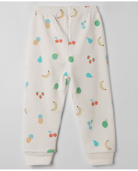 Babyhug Knit Full Sleeves Fruits Printed Co-Ords Pullover Vest & Pant Thermal Inner Wear Set - OffWhite