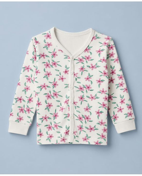 Babyhug Cotton Knit Thermal Inner wear With Floral Print - White