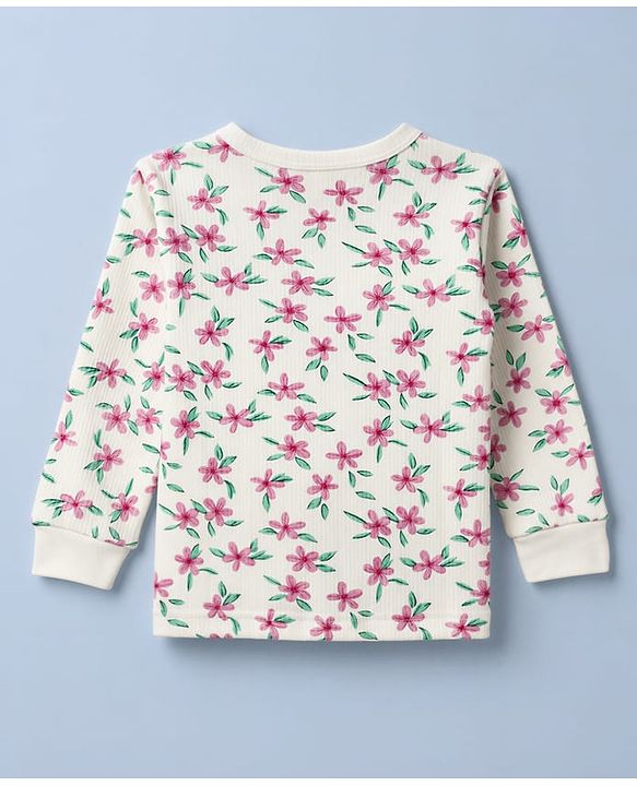 Babyhug Cotton Knit Thermal Inner wear With Floral Print - White
