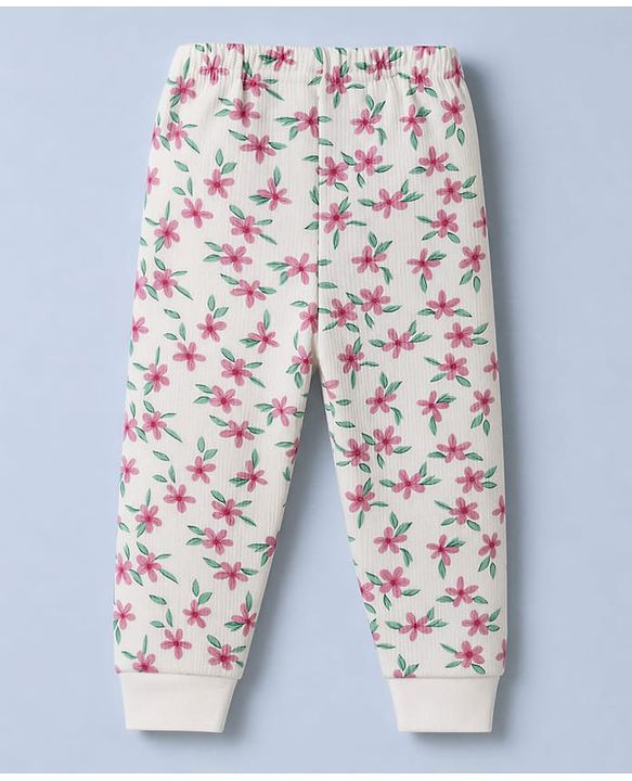 Babyhug Cotton Knit Thermal Inner wear With Floral Print - White