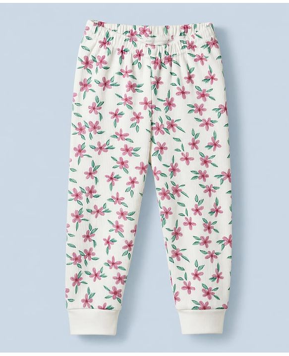 Babyhug Cotton Knit Thermal Inner wear With Floral Print - White