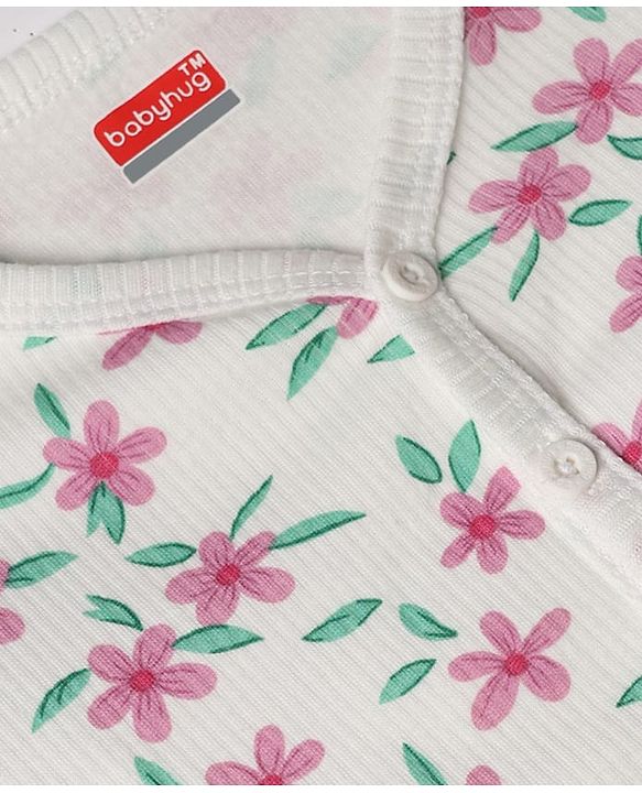 Babyhug Cotton Knit Thermal Inner wear With Floral Print - White