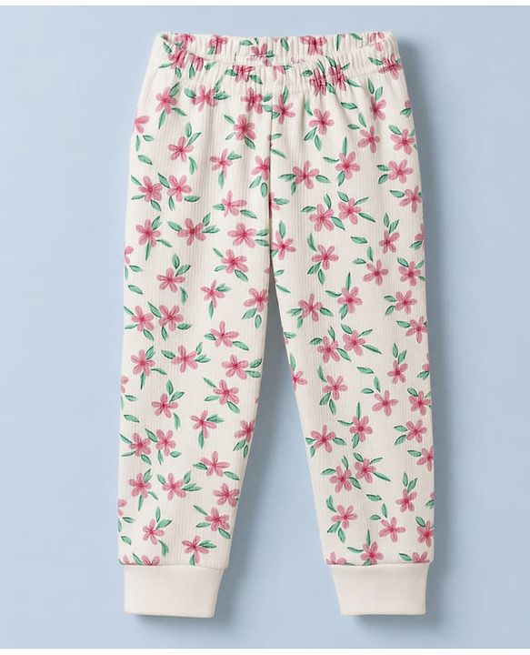 Babyhug Cotton Knit Full Sleeves Pullovers & Legging Thermal Inner Wear With Floral Print - White