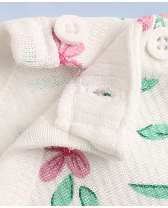 Babyhug Cotton Knit Full Sleeves Pullovers & Legging Thermal Inner Wear With Floral Print - White