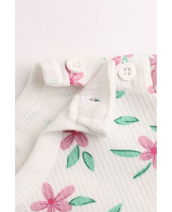 Babyhug Cotton Knit Full Sleeves Pullovers & Legging Thermal Inner Wear With Floral Print - White