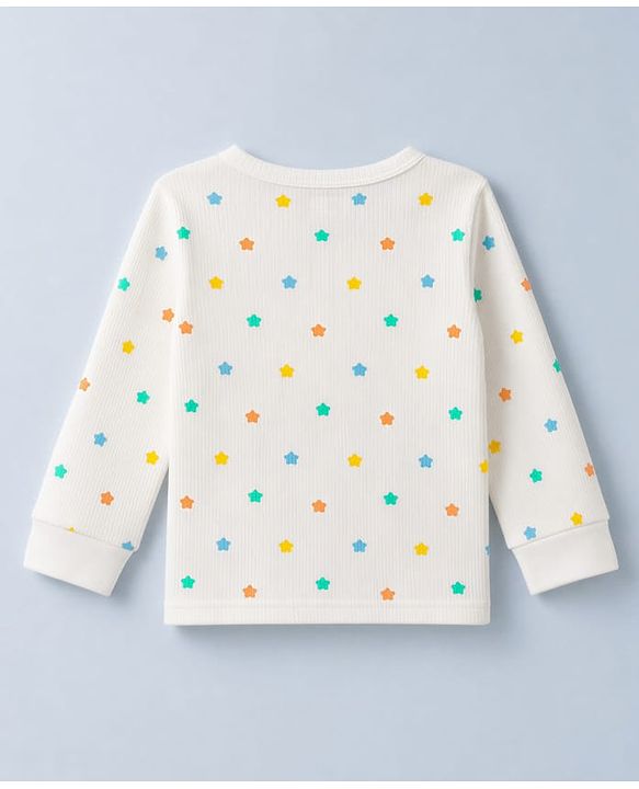 Babyhug Knit Full Sleeves Star Printed Co-Ords Vest & Pyjama Thermal Inner Wear Set - OffWhite