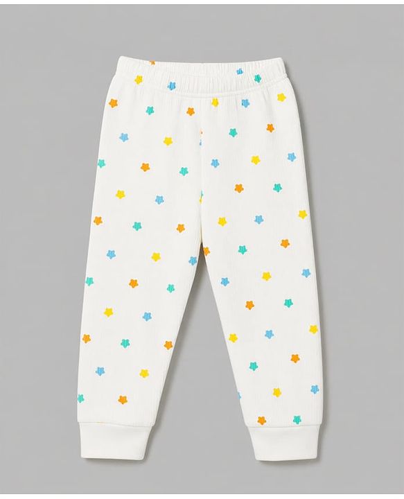 Babyhug Knit Full Sleeves Star Printed Co-Ords Pullover Vest & Leggings Thermal Inner Wear Set With Vest - White