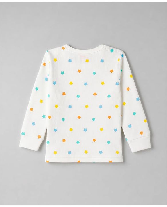 Babyhug Knit Full Sleeves Star Printed Co-Ords Pullover Vest & Leggings Thermal Inner Wear Set With Vest - White