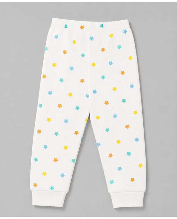 Babyhug Knit Full Sleeves Star Printed Co-Ords Pullover Vest & Leggings Thermal Inner Wear Set With Vest - White