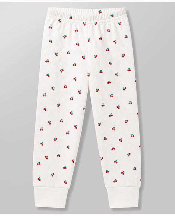 Babyhug Knit Full Sleeves Berry Printed Co-Ords Thermal Inner Wear Set -Off White