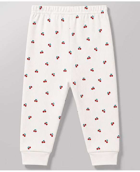 Babyhug Knit Full Sleeves Berry Printed Co-Ords Thermal Inner Wear Set -Off White