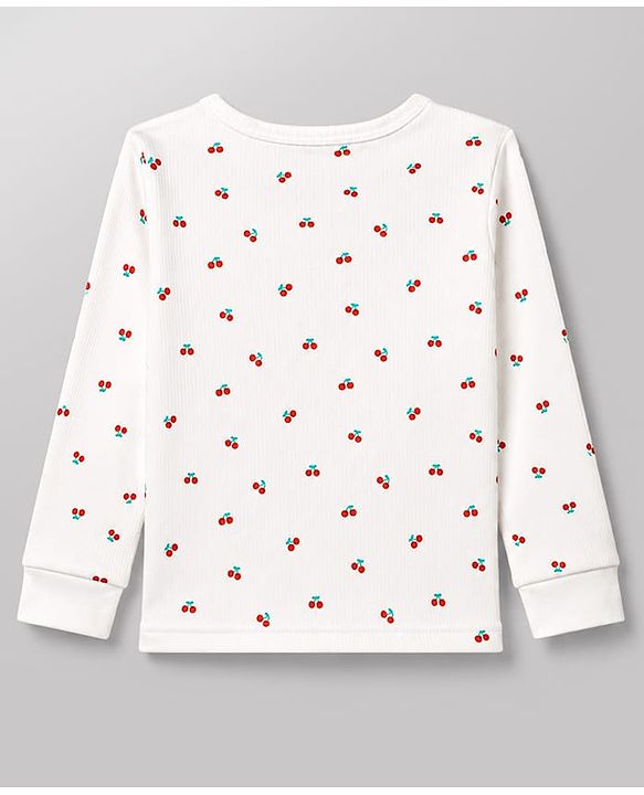 Babyhug Knit Full Sleeves Berry Printed Co-Ords Thermal Inner Wear Set -Off White