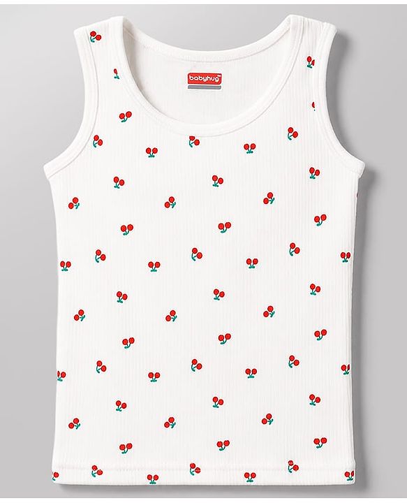 Babyhug Knit Full Sleeves Berry Printed Co-Ords Thermal Inner Wear Set with Vest -Off White
