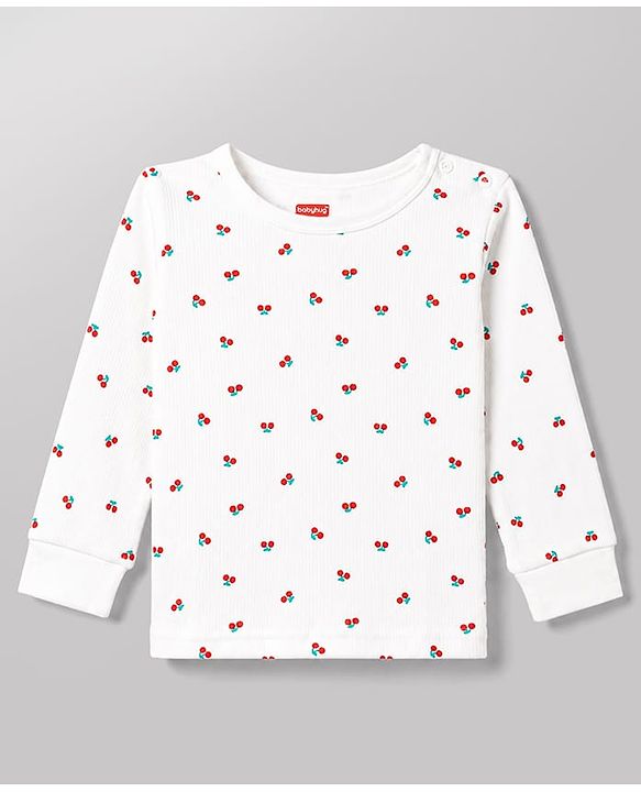 Babyhug Knit Full Sleeves Berry Printed Co-Ords Thermal Inner Wear Set with Vest -Off White