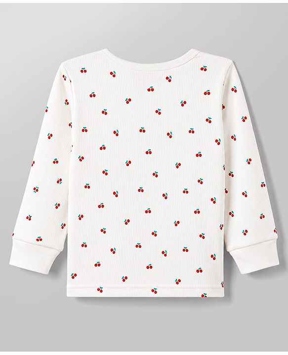 Babyhug Knit Full Sleeves Berry Printed Co-Ords Thermal Inner Wear Set with Vest -Off White
