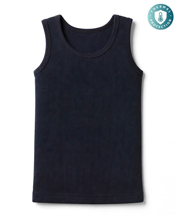 Babyhug Cotton Mix Knit Sleeveless Thermal Inner Wear - Navy Blue