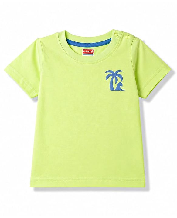 Babyhug 100% Cotton Knit Half Sleeves Striped & Animal Printed T-Shirts Pack of 3 - Light Blue Green & Beige