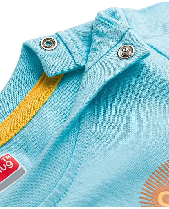 Babyhug 100% Cotton Knit Half Sleeves Striped & Animal Printed T-Shirts Pack of 3 - Light Blue Green & Beige