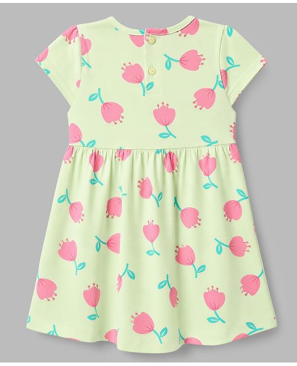 Babyhug Cotton Knit Half Sleeves Frocks with Floral Print Pack of 2 - Lemon Yellow & Pink