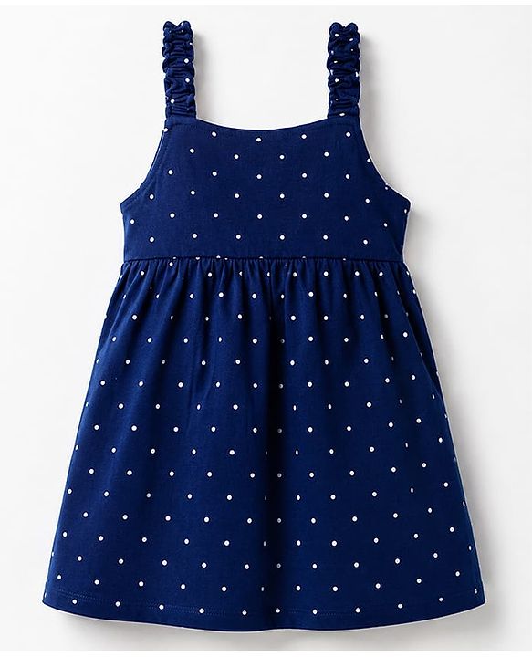 Babyhug Single Jersey Knit Sleeveless Polka Dots & Floral Printed Frocks With Bow Applique Pack Of 2 - Navy Blue & Light Blue