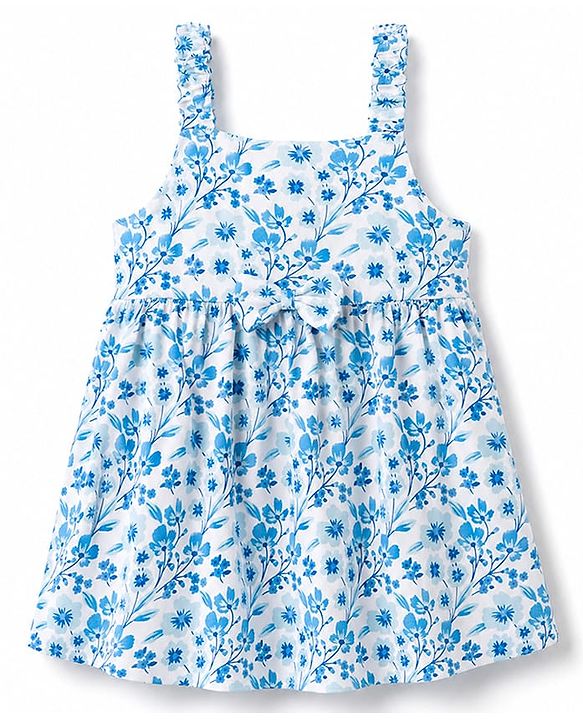 Babyhug Single Jersey Knit Sleeveless Polka Dots & Floral Printed Frocks With Bow Applique Pack Of 2 - Navy Blue & Light Blue