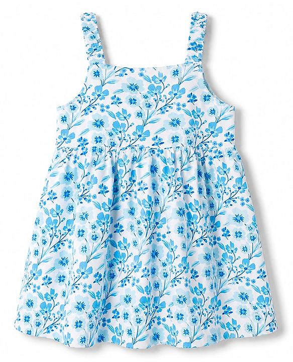 Babyhug Single Jersey Knit Sleeveless Polka Dots & Floral Printed Frocks With Bow Applique Pack Of 2 - Navy Blue & Light Blue