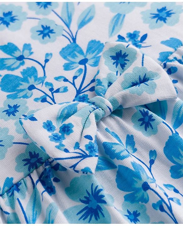 Babyhug Single Jersey Knit Sleeveless Polka Dots & Floral Printed Frocks With Bow Applique Pack Of 2 - Navy Blue & Light Blue