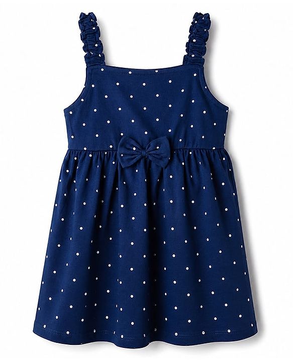 Babyhug Single Jersey Knit Sleeveless Polka Dots & Floral Printed Frocks With Bow Applique Pack Of 2 - Navy Blue & Light Blue