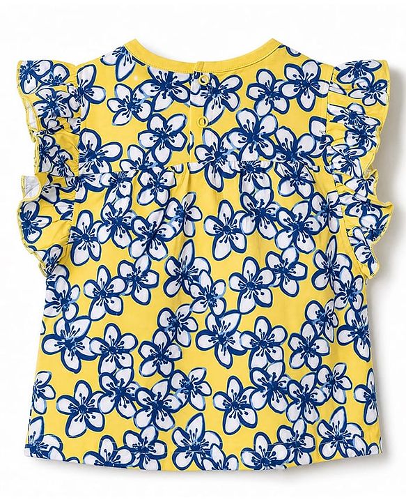 Babyhug 100% Cotton Knit Half Sleeves Floral Printed Top - Yellow