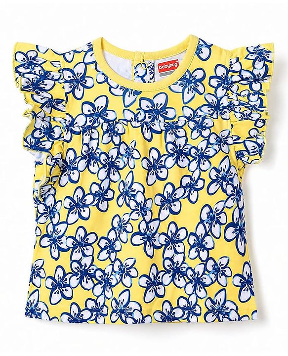 Babyhug 100% Cotton Knit Half Sleeves Floral Printed Top - Yellow